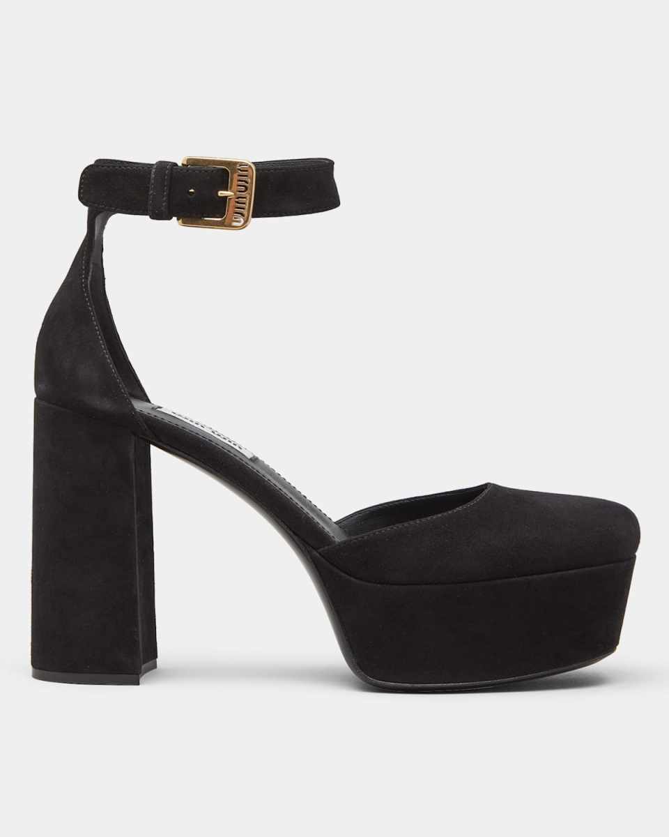 Suede Ankle-Strap Platform Pumps